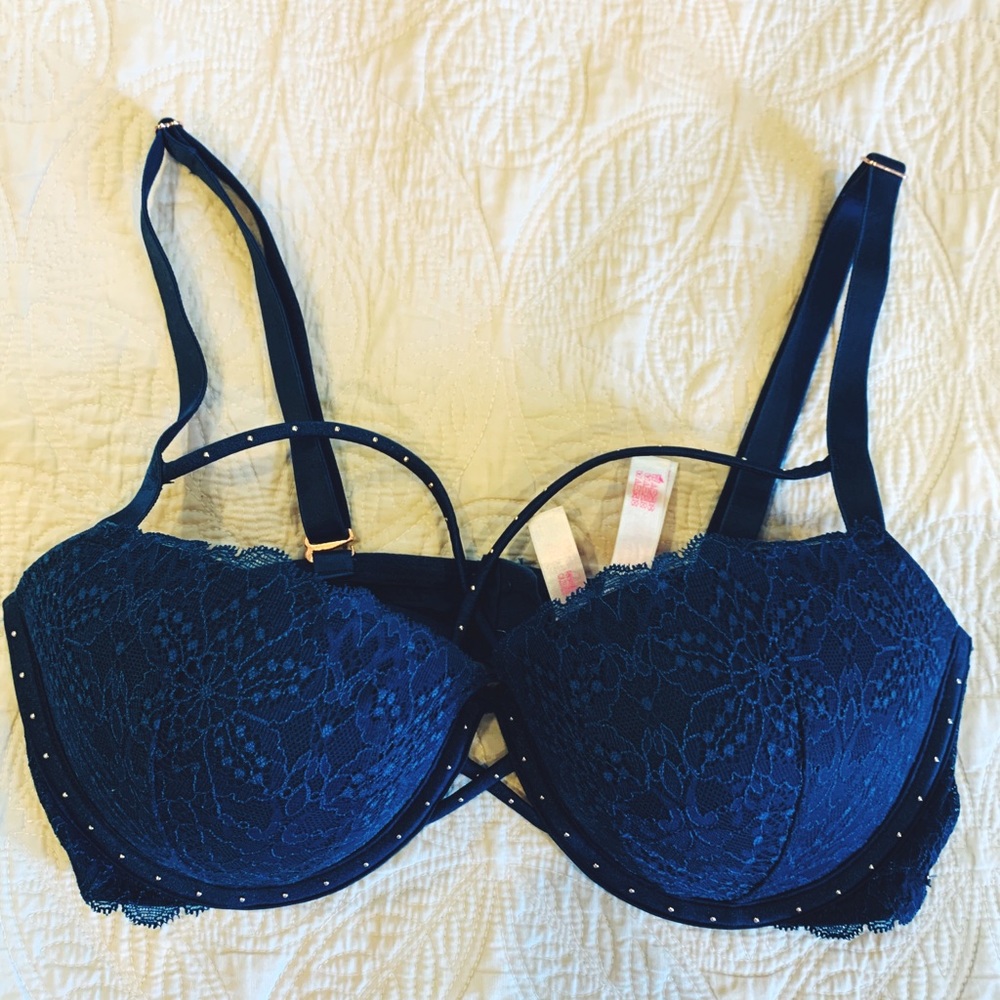 PINK Victoria’s Secret Blue Lace Push Up Bra